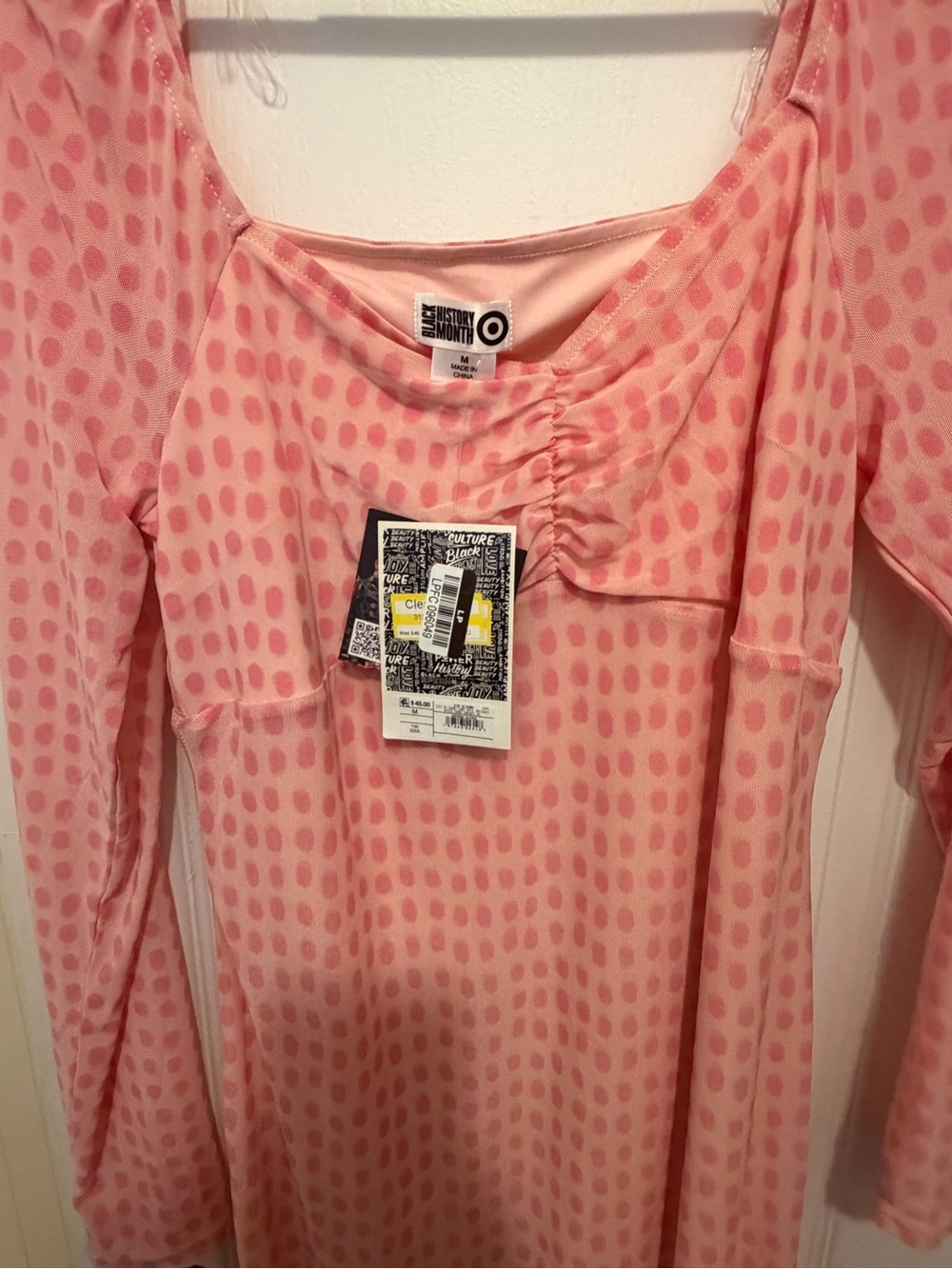 Who What Wear Pink Polka Dot Ruched Long Sleeve Dress